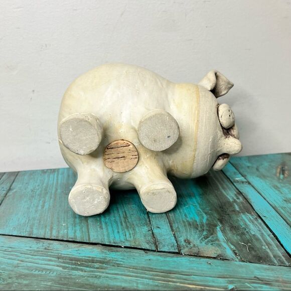 Pottery Piggy Bank Farmhouse Distressed - Picture 6 of 11